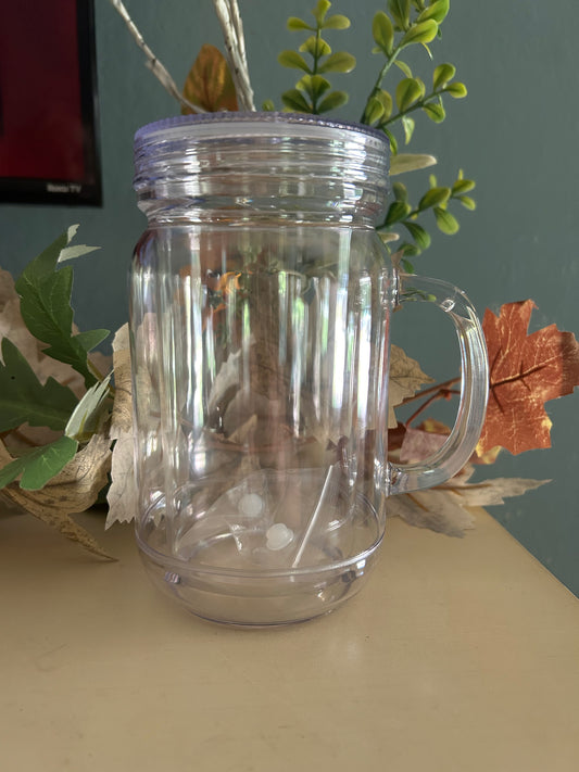 20 OZ acrylic mug with lid straw and has handle pick your wrap and glitter￼
